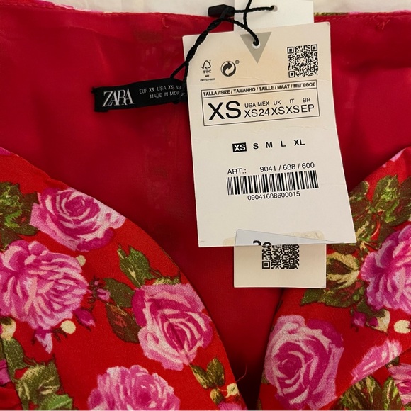 NWT ZARA Floral Print Crop/Midriff Top/Blouse  Red XS - Picture 4 of 7